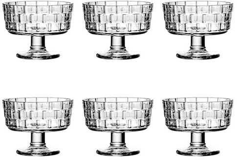 binsakao Ice Cream Bowls, Glass Dessert Cups Set of 6, Small Clear Mini Footed Dessert Cups for Fruit Pudding Trifle Parfait Sundae Nuts Cocktail Drinks Party (188 ml, Lattice)