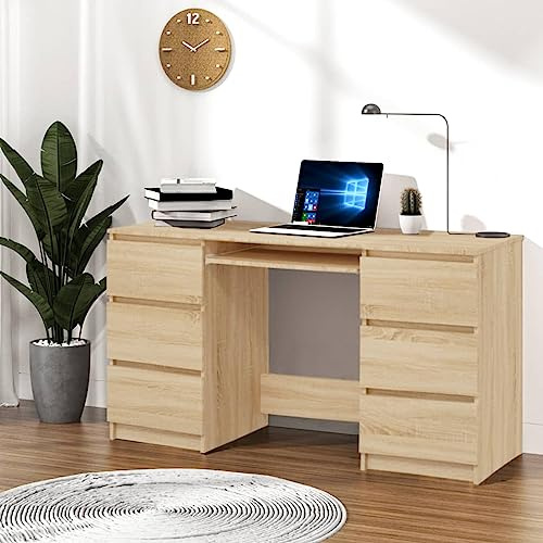 Chaduof Schreibtisch Sonoma-Eiche 140x50x77 cm Holzwerkstoff, Gaming Tisch, Computertisch, Computer Desk, Office Table, Bürotisch, Arbeitstisch, Nähtisch, Pc Tisch