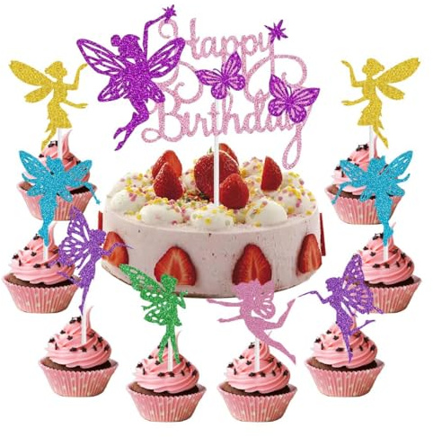 Fee Pappbecher Cupcake Topper Happy Birthday Fee Tortendeko Fee Muffin Torten Deko Fee Cake Topper Tortendeko Geburtstag Fee Geburtstag Deko Blumen Fee Fairy Kuchen Topper Mädchen Cupcake Picks Fee