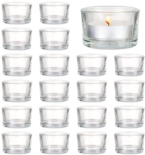MATANA - Tea Light Candle Holders Elegant Clear Glass, 5 x 3 cm for Home Decoration, Restaurant, Celebrations Engagement, Wedding, Anniversary, Garden Party - 2 Holder (96 Pack)