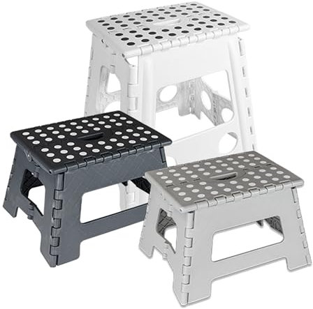 Deco4Me Tritthocker klappbar 22 cm hoch, belastbar bis 150 kg, 1 Stufe, rutschfest - Faltbarer Klapphocker für Badezimmer, Kinder, Küche - Weiß