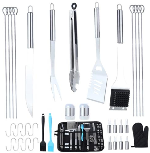PRETYZOOM 1 Ensemble 35 Pièces Outils de Barbecue Outil de Barbecue kit Barbecue Outils Barbecue Valise Barbecue Fournitures de Barbecue kit d'ustensiles pour Barbecue Acier Inoxydable 304