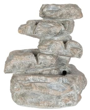 Easy Fountain Cascading Rocks incl LEDs Day & Night Solar Battery Water Feature, Grey/Stone