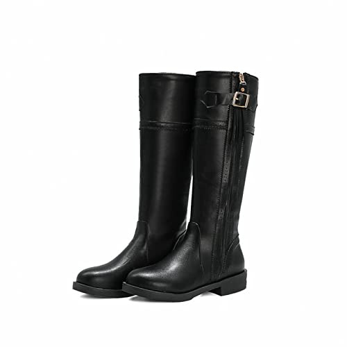ENWIND Mujer Botas De Caballo con Tacones Bajos Invierno Botas De Equitación Hebilla Casual Bota Larga hasta La Rodilla