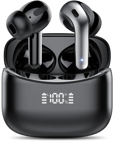 FAMOO Kopfhörer Kabellos Bluetooth,Bluetooth Kopfhörer 5.3, 2024 Letzte Kabellose Kopfhörer Noise Cancelling Earbuds mit 4 ENC Mic, LED-Anzeige, 52H Tiefer Bass, IP7 wasserdichte Ohrhörer (Schwarz)