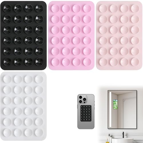 Octobuddy 4 Pack Silicone Suction Phone Case Mount Sticky Phone Grip Suction Phone Holder Sticky Phone Case for Wall Multipurpose Sticky Grip Phone Holder for Wall (Black White Pink Light Pink)