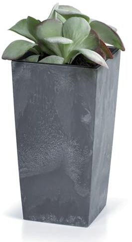 B2C Tall Planter Plant Pot Square Concrete Effect Flower Indoor Outdoor Garden Patio Grey Anthracite With Insert Home Decor Flowerpot (Marengo/Grey, H75cm x W40cm)