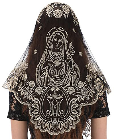 Bozidol Voile Triangulaire Camélia et Sacré-Cœur - Voile Court Brodé de Camélia et Sacré-Cœur, Écharpe de Mariage d'Église