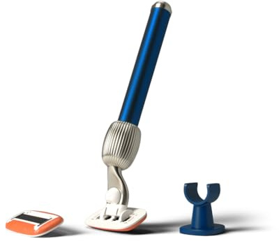 Fler The Razor Starter Set – Damenrasierer mit Austauschbaren Rasierköpfen, Rasierer mit Halterung und 2 Ersatzklingen, Unisex-Rasierer, Rasierklingen mit Aloe Vera, Vitamin E (Midnight Blau)
