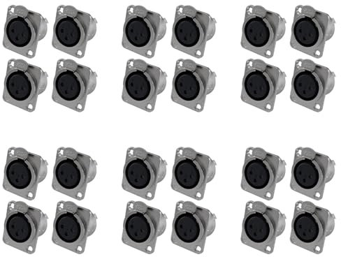 Pyugxab XLR Jack 3 Broches - sur Panneau Jacks Série D Taille XLR-F - 24 PACK