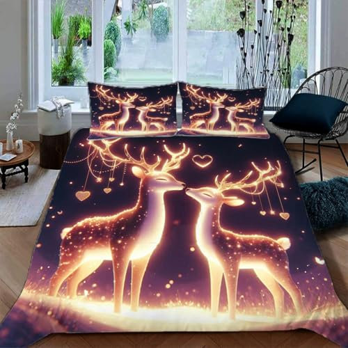 Zbeiba REH Bettwäsche 135x200cm Bettbezug Set Kinderbettwäsche,Bettbezug und 2 Kissenbezug 80x80cm 3 teilig,#12,3D Drucken Bettbezug Mit Reißverschluss