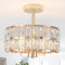 Kristall Deckenleuchte Gold, Modern Deckenlampe Wohnzimmer Kronleuchter Gold, Deckenlampe Schlafzimmer mit Glas Lampenschirm Kristall Lampe, Vintage Deckenleuchte für Esszimmer Flur Küche