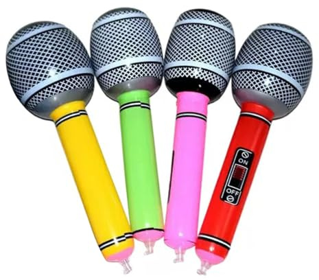 TSUOUKL 4 Stück Aufblasbare Mikrofone, Inflatable Mikrofone für 80er/90er-Partys und Konzerte - Lustige Aufblasbare Musikinstrumente für Kinder und Erwachsene