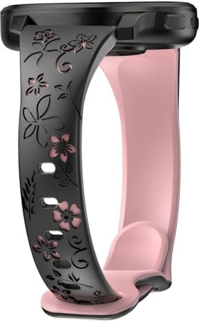 CUNUJIX Floral Gravierte Schlank Silikon Armband für Garmin Vivoactive 6/Vivoactive 5/Vivoactive 3/Venu 2 Plus/Venu Sq, 20mm Soft Sport Wasserdichtes Ersatzband für Garmin Forerunner 55/245/645 Damen