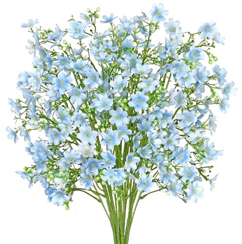 MEIVINES Kunstblumen 8 Bündel Seidenblumen, Langstielige Kunstblumen Frühling, 67cm Blaue Künstliche Balkonpflanzen Künstliche Blumen für Draußen Balkon Garten (Hellblau, 8PCS)
