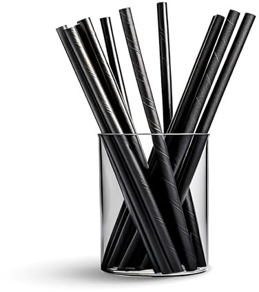 1000 Cannucce Cocktail Compostabili, Nere -RIUTILIZZABILI- Larghe Ø 8 mm, Lunghe 15 cm | Cannucce per Bubble Tea, Feste, Bar | CPLA Rigido Vegetale