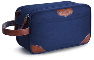 ECOHUB Reise Kulturbeutel für Herren, Kosmetiktasche mit Doppelter Reißverschlussöffnung, Wasserdicht Kulturtasche mit Groß Fach & Nassfach, PET-Recycelte Waschtasche, Toiletry Bag für Männer(Blau)