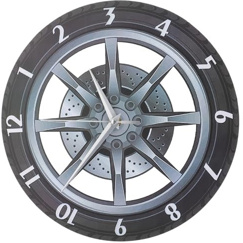 PartyKindom Rad Wanduhr Kreative Stumme Uhr für Wohnzimmer Moderne Home Decor mit Einzigartigem Reifen Design Geräuschlos und Umweltfreundlichem Acrylrahmen für Auto