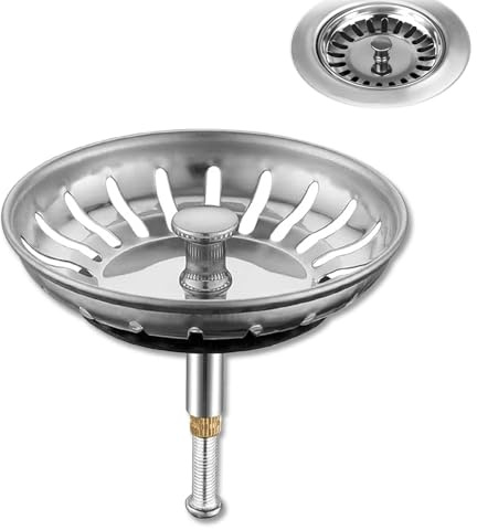 Universal Abflussstopfen mit Sieb,Abflusssieb Dusche | Edelstahl Spülbecken Stöpsel,Höhenverstellbarer Spülbecken Sieb,Waschbeckenstöpsel Küche Stöpsel (Silber, 80mm Breit)