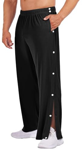 PINSPARK Herren Jogginghose Reha Hose Seitlichen Druckknöpfen Sweathose Joggers Sporthose Fitness Trainingshose mit Taschen Pures Schwarz XXL