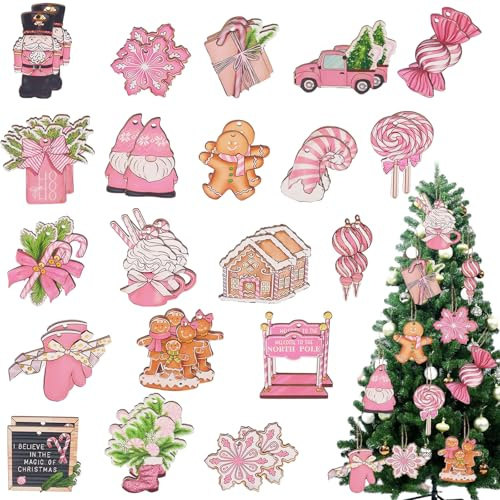 Holz Weihnachtsdeko Anhänger, 40 Stück Rosa Holz Weihnachtsanhänger, Weihnachtsbaum Anhänger Hängender, Weihnachtsbaumschmuck für Festivals Weihnachten Partys Innen und Außen