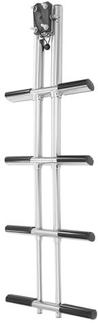 Scala telescopica a quattro livelli, in acciaio inox 304, pieghevole, portata fino a 408 kg, antiscivolo, con supporto per barca, yacht, piscina, colore argento e nero