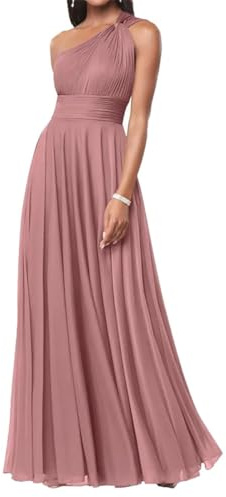 AHERKLL Einschultriges Brautjungfernkleid für Hochzeit, Cocktailkleid, Chiffon, Abendkleid, Ballkleid, Übergröße HAH030, Dusty Rose, 36
