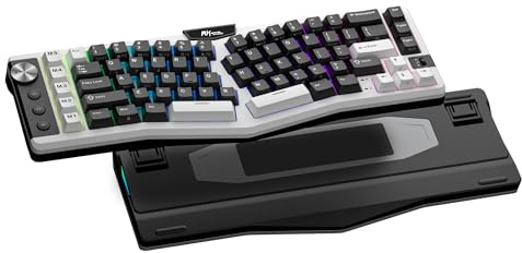 RK ROYAL KLUDGE A72 Alice ergonomisch kabellos mechanische Tastatur, QWERTY | Dichtung RGB-Gaming-Tastatur Makrotasten/Tastbares Typenschild, BT/2,4G/USB-C, 5-lagige Geräuschdämpfung, Win/Mac-Software