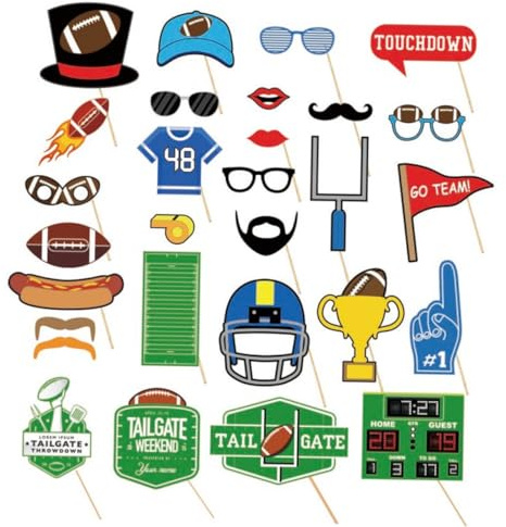 DIYEAH 29 Stück American Football Foto Requisiten aus Papier Bunte Party Foto Accessoires für Fußballpartys und Selfies