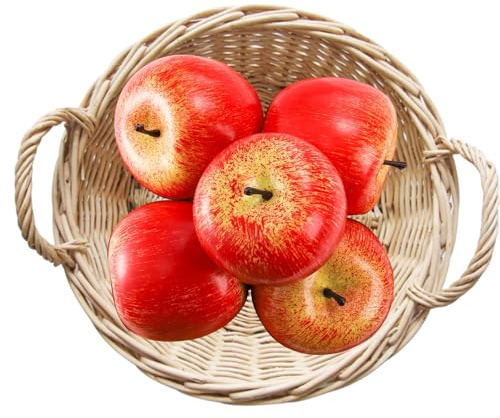Esshogo 5 Stück Künstliche Äpfel, Simulationsäpfel, Lebensechte Äpfel | Dekor Realistische Fake Obst Äpfel, Simulationsäpfel, Künstlicher Deko Äpfel für die Küchenparty Weihnachtsdekor