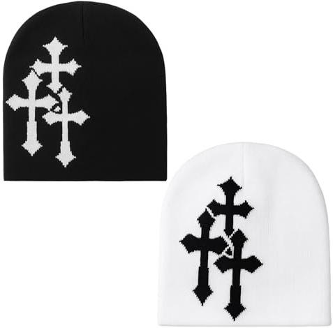2 Stück Beanie Y2k, Hip Hop Strickmützen Baumwolle, Y2k Cap Winter Knit Skater Beanie, Emo Clothes, Für Outdoor-Aktivitäten Und Streetwear für Outdoor-Aktivitäten, Streetwear Accessoire