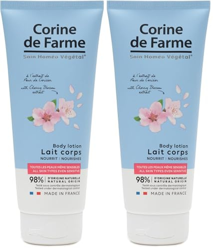 Corine de Farme - Lait Corps Nourrissant à l'Extrait de Fleur de Cerisier - Hydrate, Nourrit, Apaise - Tout Type de Peau - 98% d’Ingrédients d’Origine Naturelle - Fabrication Française - 200 ml