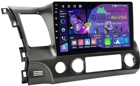 Radio de Coche con Pantalla táctil Android 15 de 9 para Honda Civic (2005-2011): Bluetooth, navegación GPS, CarPlay, cámara de visión Trasera AHD, Controles en el Volante. Experiencia de co