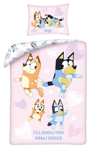 Halantex Kinder Bettwäsche Set : Bettdeckenbezug 140x200 cm & Kissenbezug 70x90 cm Wendemotiv Bluey 100% Baumwolle