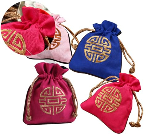 Luxshiny Pochettes de Rangement en Lin pour Bijoux Paquet à Cordon 4pcs Petits Paquet Présents Portables pour Snacks et Fruits Différentes Couleurs Aléatoires Couleur Aléatoire