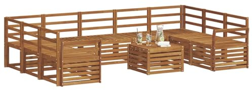 vidaXL Sofagarnituren 10 pcs Natur Massivholz Akazie, Moderner Garten-Sofa, robuster Sitzbereich, stilvolle Lounge-Möbel für entspannte Terrasse