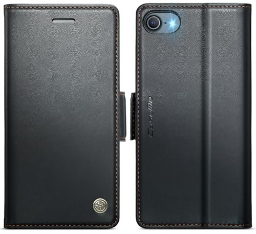 KZB Wallet Case for iPhone 7/8/SE 2020/2022, Magnetic Flip, RFID Blocking | 3 Card Holders, Kickstand, Shockproof, PU Leather, Magnetic Closure, Phone Cover for iPhone 7/8/SE2/SE3 (4.7''), Black