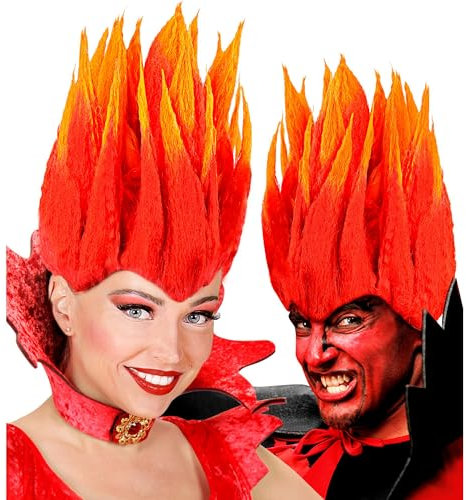 W WIDMANN MILANO Party Fashion 6153D - Perücke Diabolo, rot-orange, Flammenfrisur, Kunsthaarperücke, Mottoparty, Karneval