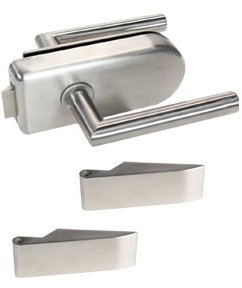 Glasplatte24 DURADOOR® Ganzglastürbeschlag Edelstahl gebürstet, DIN links/DIN rechts, UV (Unverschlossen), mit Griff und Bänder