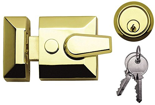 Standard Front Door Deadlocking Night Latch in Narrow or Standard Narrow Polished Electro Brass
