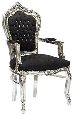 MAXIOCCASIONI Sessel Silber Schwarz Barock Stil Stuhl mit Armlehnen Luigi XV