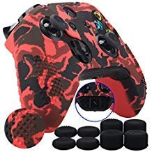 9CDeer 1 Coque de Protection en Silicone avec Impression par Transfert personnalisée + 8 poignées pour Manette Xbox One/S/X - Camouflage Rouge