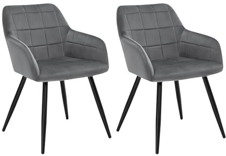 WOLTU Esszimmerstühle 2er Set Esszimmerstuhl Küchenstuhl Polsterstuhl Design Stuhl mit Armlehnen, mit Sitzfläche aus Samt, Gestell aus Metall, modern, Dunkelgrau, BH93dgr-2