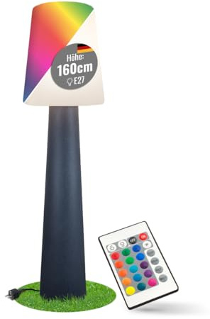 8 seasons design LED Stehlampe mit RGB Farbwechsel No. 1, 160cm (Anthrazit) E27, dimmbar, Fernbedienung – wetterfest – große Stehleuchte für außen (Garten, Terrasse, Balkon) & innen – Deko Lampe