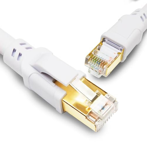 Yauhody Cable Ethernet Cat 8, 0.5m 1m 2m 3m 5m 10m 15m 20m Cable de Red RJ45, 40Gbps 2000MHz SFTP Cables Lan con Doble Blindado Gigabit Internet Cable Patch para PS5, TV, Módem, PC, POE (Blanco)
