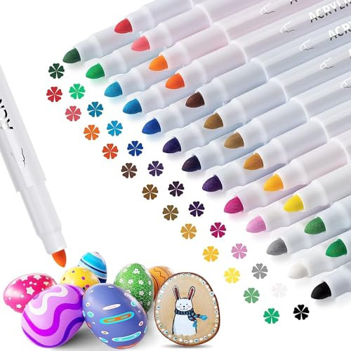 APOGO Acrylic Paint Pens Set 25 colors for Pebbles Painting,Wood,Stones,Glass,Canvas,Ceramic,Water Based Ink,Smooth,Dry Fast,2mm Fine Tip,Painting Supplies,Crafts for kids Adult Colouring Pens