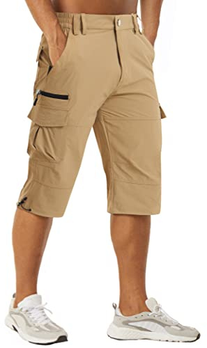 MAGCOMSEN Herren 3/4 Hose Schnelltrocknend Outdoor Shorts mit 7 Taschen Leicht Sommer Caprihose Atmungsaktiv Wandern Bermuda Kurze Stretch Radhose