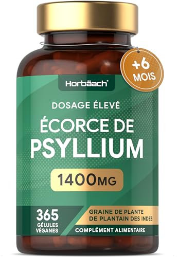 Psyllium Husk Capsules 1400mg | Fibre Supplement | High Strength Psyllium Husk Powder | 6 Month Supply | 365 Vegan Capsules | Natural Prebiotic | by Horbaach