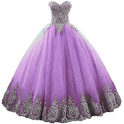 Vantexi Damen A-Linie Liebsten Lang Tüll Formellen Abendkleid Ballkleid Brautkleider Flieder Größe 40