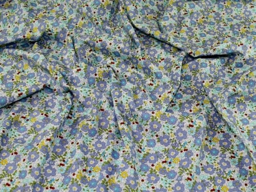 Rose and Hubble Blue 100% Cotton Poplin Dressmaking Fabric | 112.5cm / 44 Wide, Blue Flowers Design Poplin Fabric, 121gsm Light-Medium weight, sold per metre